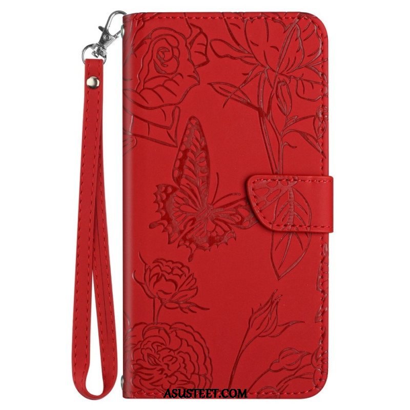 Kotelot Oppo Find X5 Lite Suojaketju Kuori Strap Butterflies Print