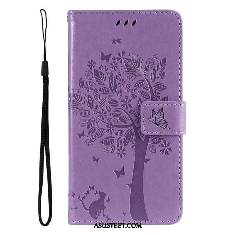 Kotelot Samsung Galaxy A14 / A14 5G Suojaketju Kuori Tree Ja Strappy Cat