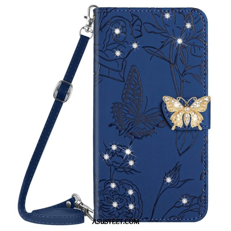 Kotelot Samsung Galaxy M13 Butterfly Charm Ja Olkahihna