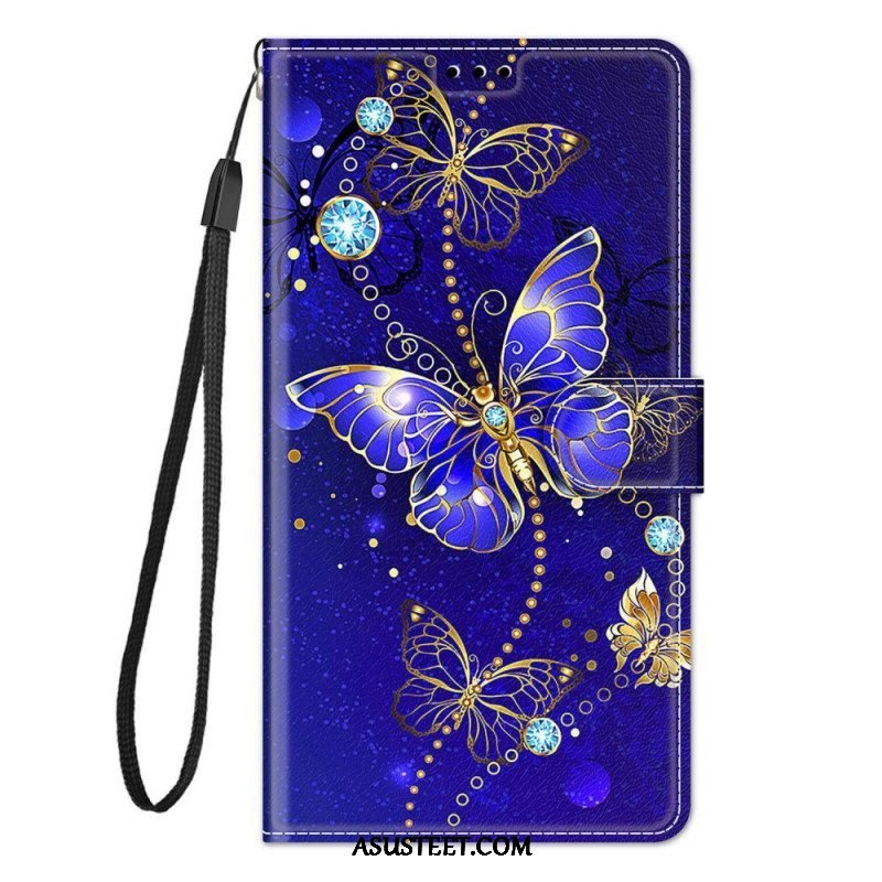 Kotelot Samsung Galaxy M23 5G Suojaketju Kuori Strap Butterflies Fan