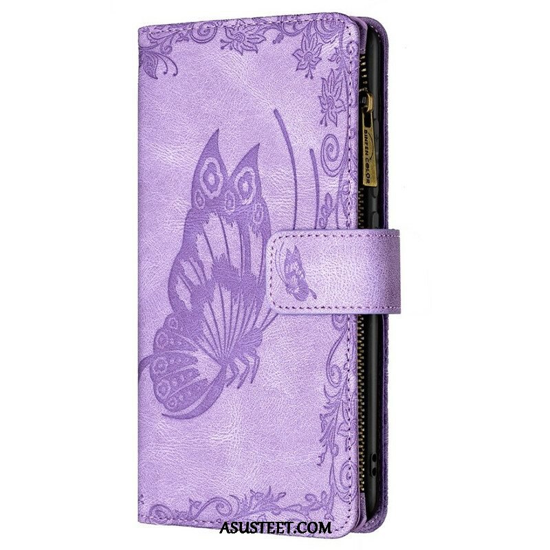 Kotelot Samsung Galaxy S21 FE Butterfly Barokki Vetoketjullinen Tasku