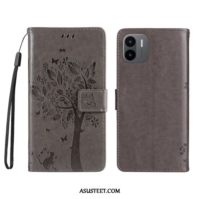 Kotelot Xiaomi Redmi A1 Suojaketju Kuori Tree Ja Strappy Cat