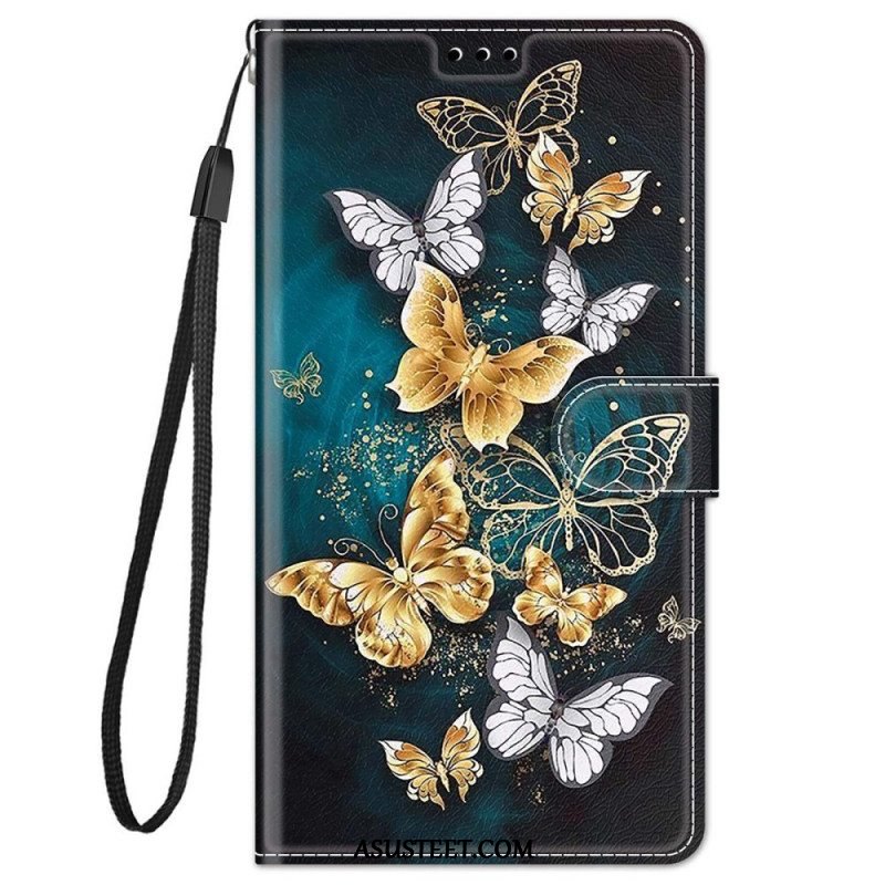 Kotelot Xiaomi Redmi Note 11 Pro Plus 5G Suojaketju Kuori Strap Butterflies Fan