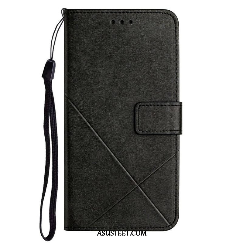 Kotelot iPhone 13 Pro Suojaketju Kuori Strappy Geometric Leather Style