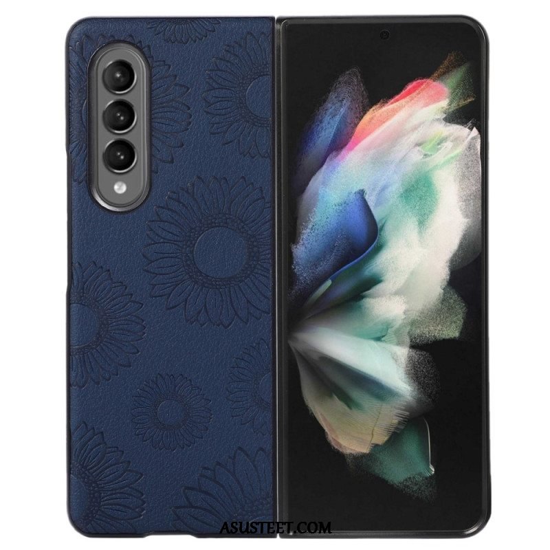 Kuori Samsung Galaxy Z Fold 4 Keinonahkapäällysteinen Auringonkukkakuvio