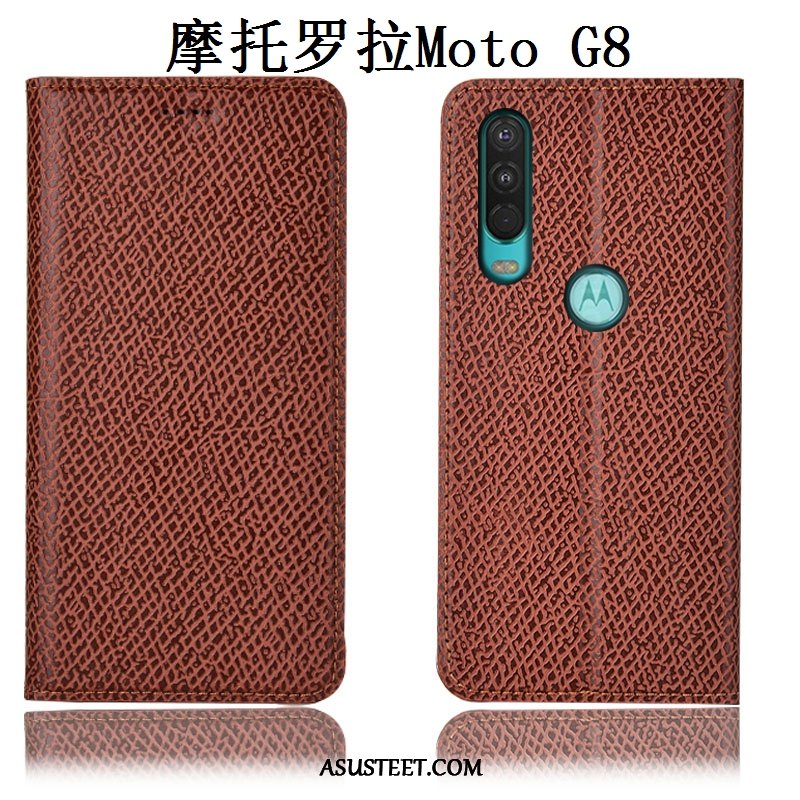 Moto G8 Kuoret Nahkakotelo Musta Kukkakuvio Puhelimen Kuori