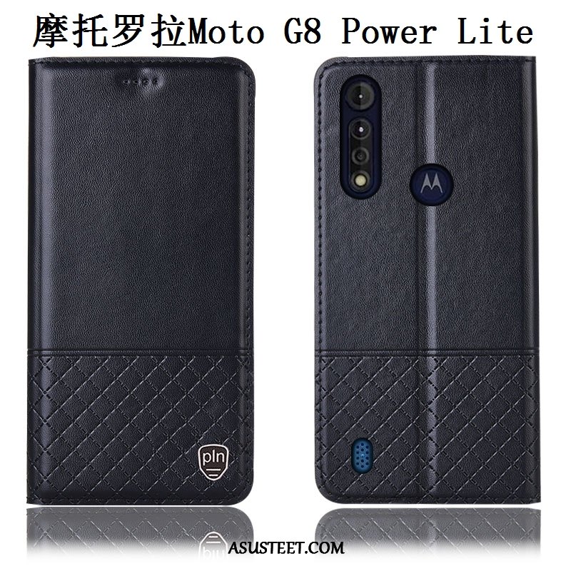 Moto G8 Power Lite Kuoret Nahkakotelo Aito Nahka Kuori Puhelimen Sininen