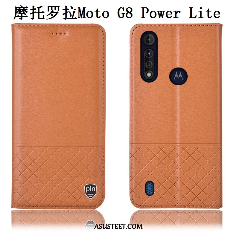 Moto G8 Power Lite Kuoret Nahkakotelo Aito Nahka Kuori Puhelimen Sininen