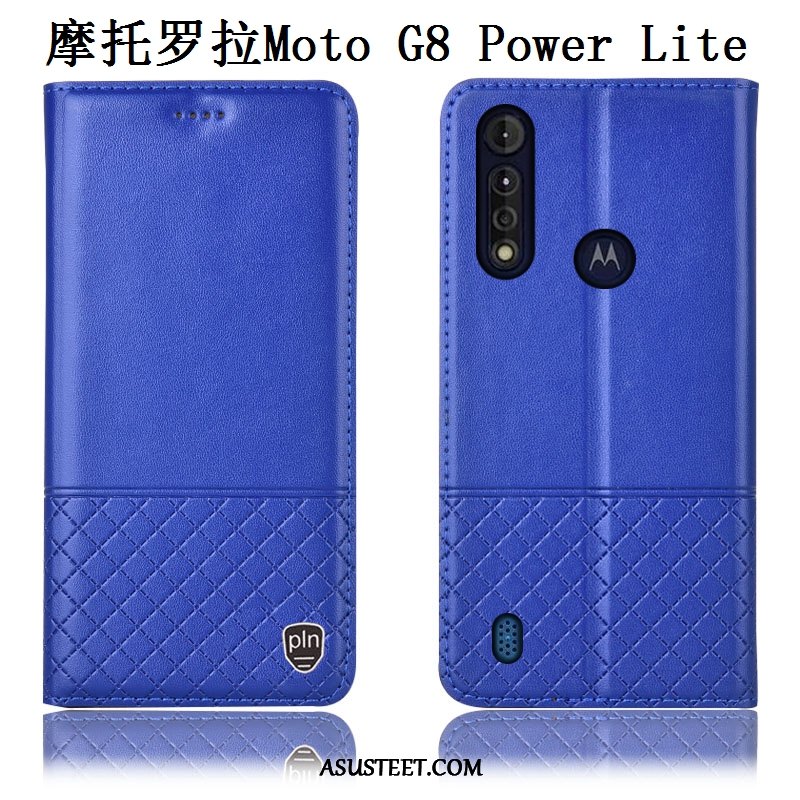 Moto G8 Power Lite Kuoret Nahkakotelo Aito Nahka Kuori Puhelimen Sininen