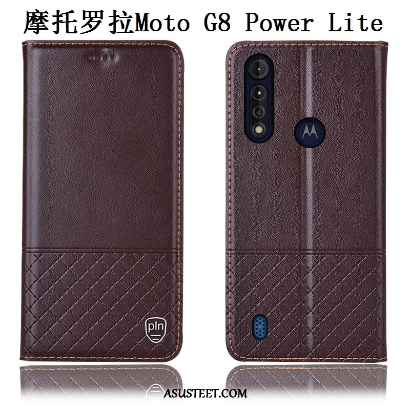 Moto G8 Power Lite Kuoret Nahkakotelo Aito Nahka Kuori Puhelimen Sininen