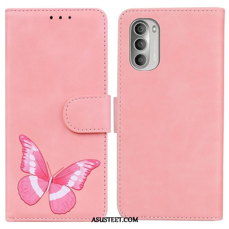 Nahkakotelo Moto G51 5G Skin Touch Butterfly