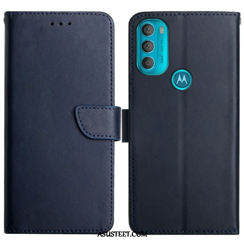 Nahkakotelo Moto G71 5G Aitoa Nappan Nahkaa