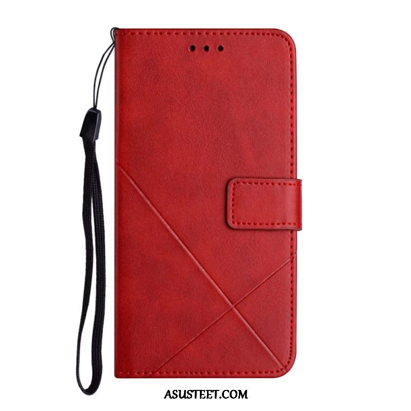 Nahkakotelo Samsung Galaxy A14 / A14 5G Suojaketju Kuori Strappy Geometric Leather Style