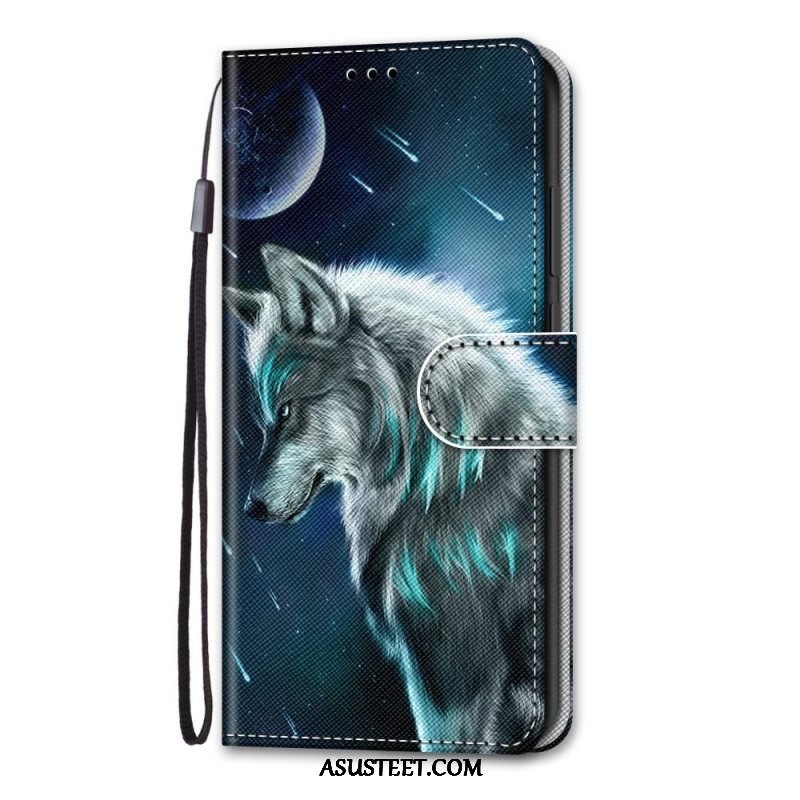 Nahkakotelo Samsung Galaxy M53 5G Suojaketju Kuori Lanyard Wolf