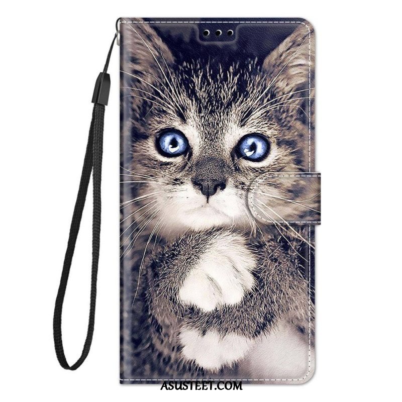 Nahkakotelo Samsung Galaxy M53 5G Suojaketju Kuori Thong Cat Fan