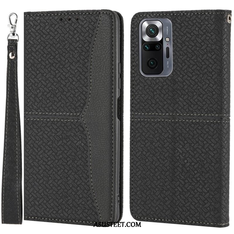 Nahkakotelo Xiaomi Redmi Note 10 Pro Suojaketju Kuori Strappy Woven Leather Style