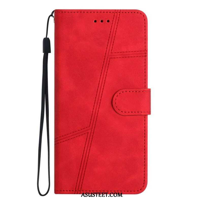 Nahkakotelo Xiaomi Redmi Note 12 5G Suojaketju Kuori Strappy Geometric Leather Style