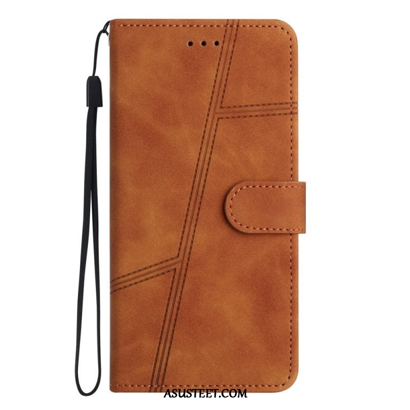 Nahkakotelo Xiaomi Redmi Note 12 5G Suojaketju Kuori Strappy Geometric Leather Style