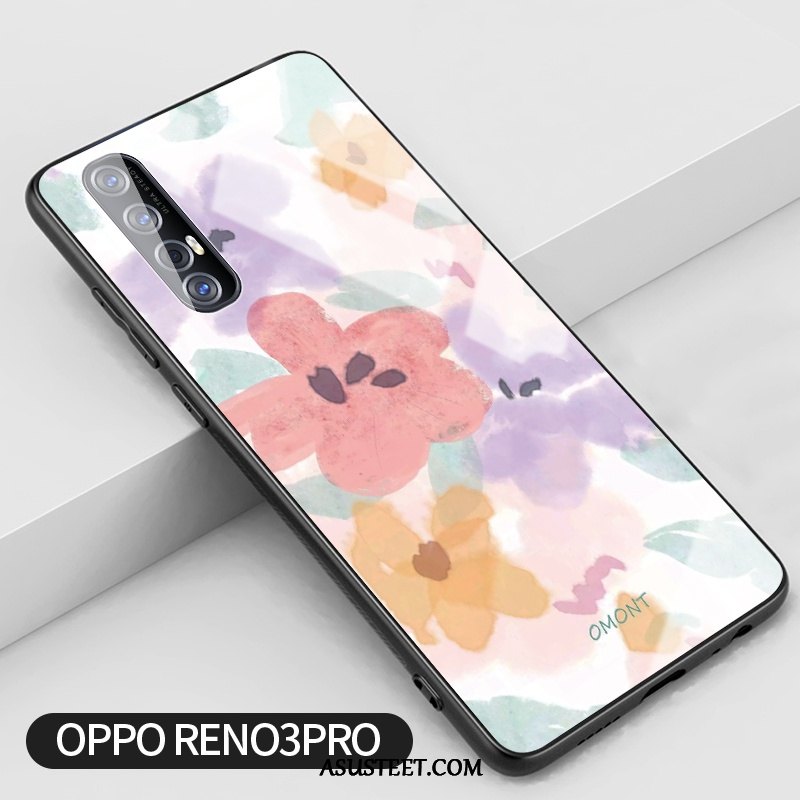 Oppo Reno 3 Pro Kuoret Lasi Trendi Sininen Silikoni Mansikka