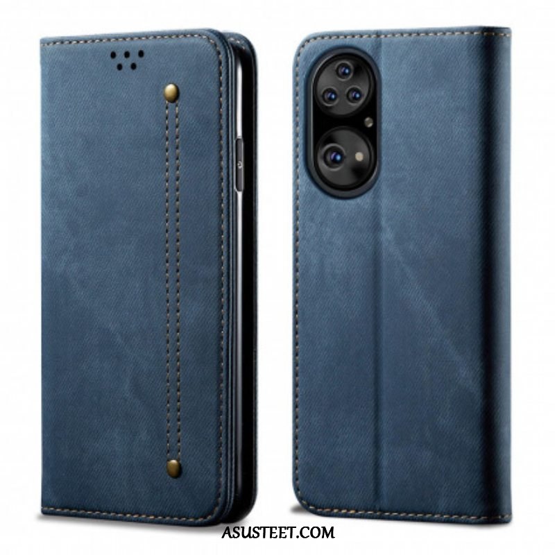 Puhelinkuoret Huawei P50 Pro Kotelot Flip Faux Leather Jeans Texture