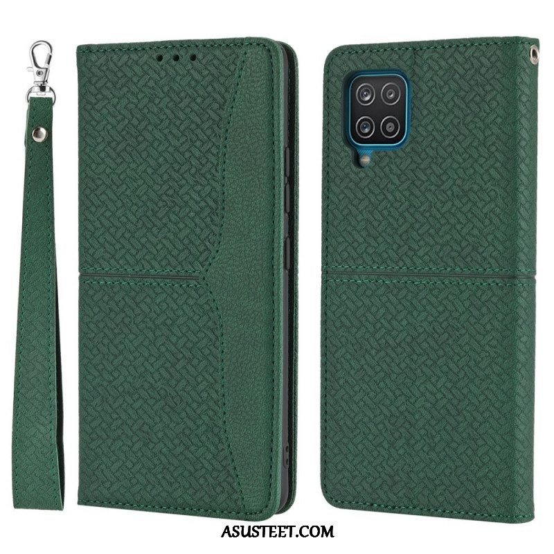 Puhelinkuoret Samsung Galaxy M12 / A12 Suojaketju Kuori Kotelot Flip Strappy Woven Leather Style