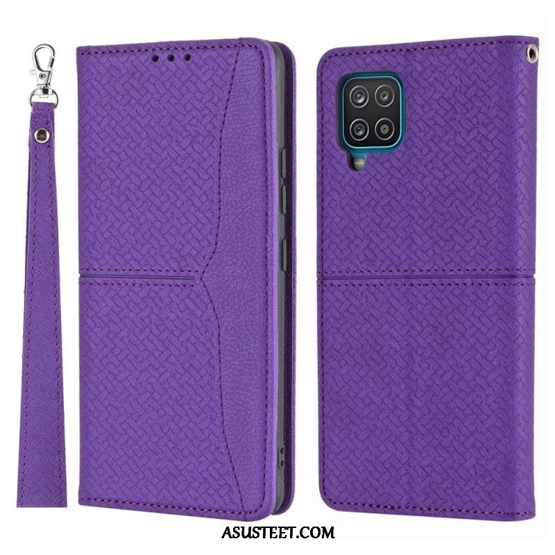 Puhelinkuoret Samsung Galaxy M12 / A12 Suojaketju Kuori Kotelot Flip Strappy Woven Leather Style