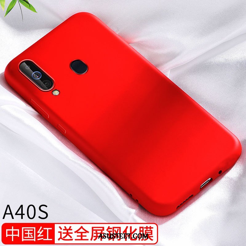 Samsung Galaxy A40s Kuoret Yksinkertainen Ohut Murtumaton Pesty Suede Kuori