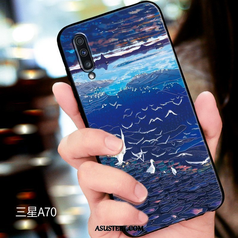 Samsung Galaxy A70 Kuori Kuoret Kohokuviointi Pesty Suede All Inclusive Puhelimen