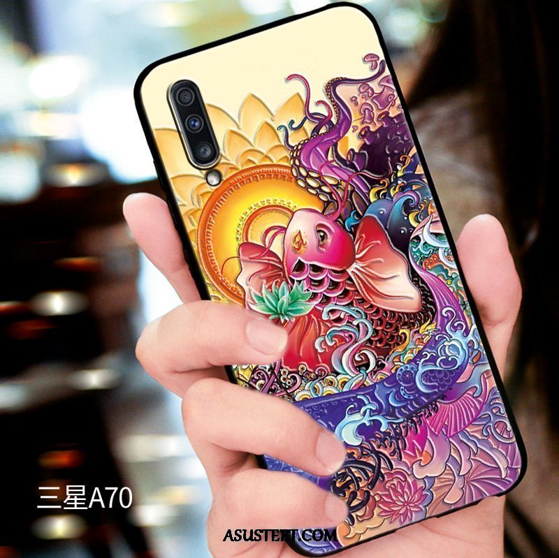 Samsung Galaxy A70 Kuori Kuoret Kohokuviointi Pesty Suede All Inclusive Puhelimen