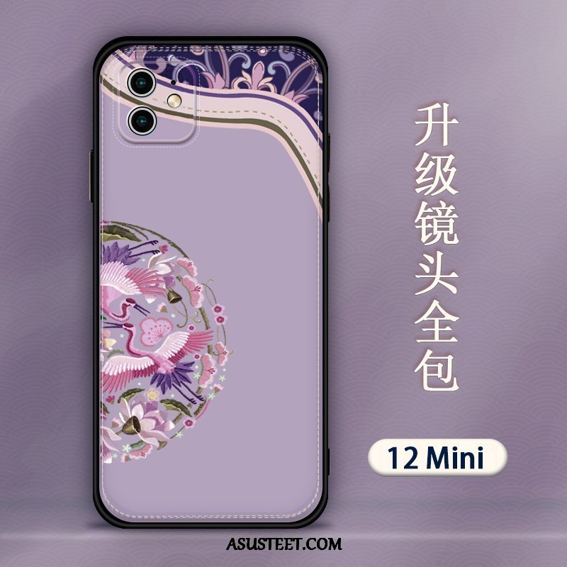 iPhone 12 Mini Kuoret Kohokuviointi Kuori Kukkakuvio Pesty Suede Ripustettavat Koristeet