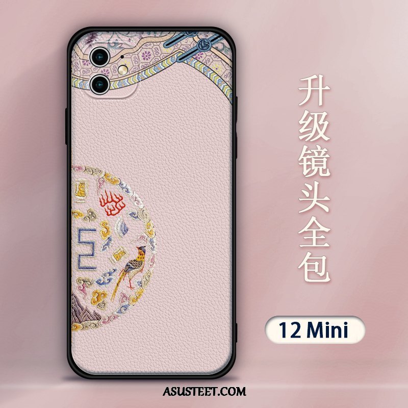 iPhone 12 Mini Kuoret Kohokuviointi Kuori Kukkakuvio Pesty Suede Ripustettavat Koristeet