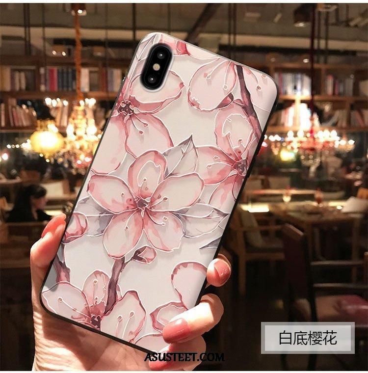 iPhone Xs Max Kuori Kuoret Pinkki Öljyvärimaalaus Pioni Tuuli Kirsikka