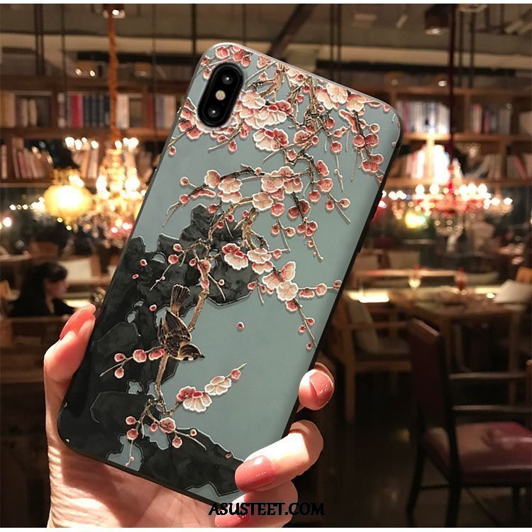 iPhone Xs Max Kuori Kuoret Pinkki Öljyvärimaalaus Pioni Tuuli Kirsikka