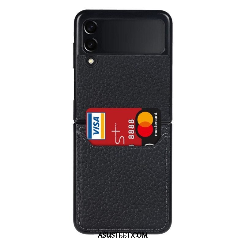 Case Samsung Galaxy Z Flip 3 5G Kotelot Flip Aito Litchin Nahkainen Korttikotelo