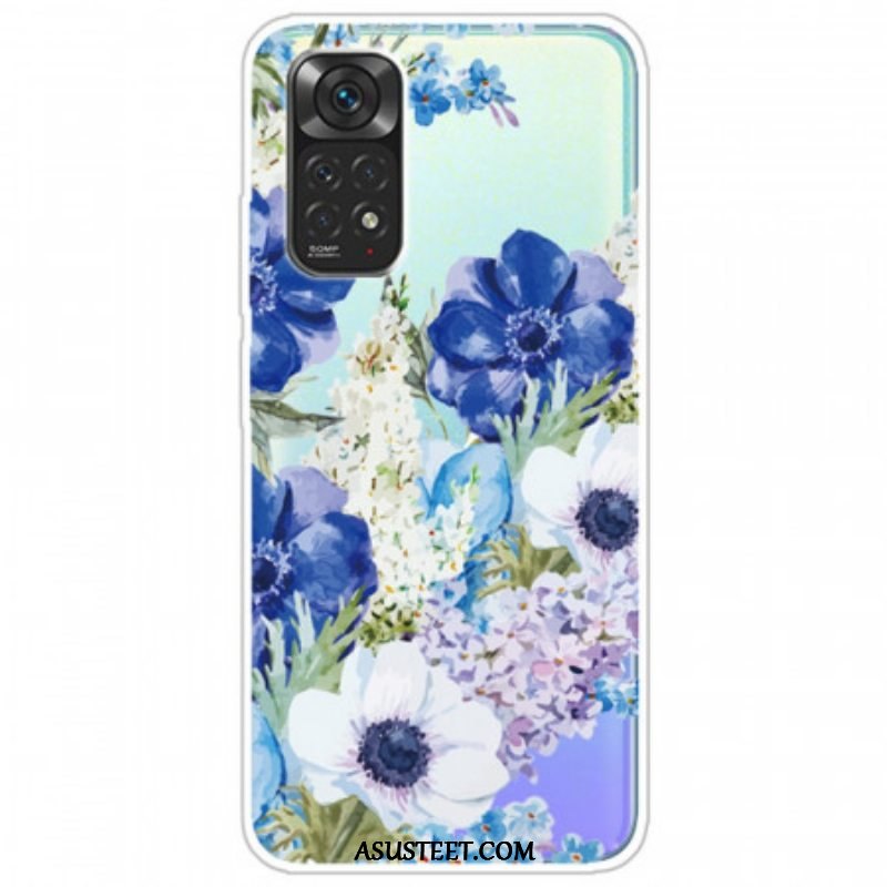 Case Xiaomi Redmi Note 11 / 11S Saumaton Akvarelli Siniset Kukat