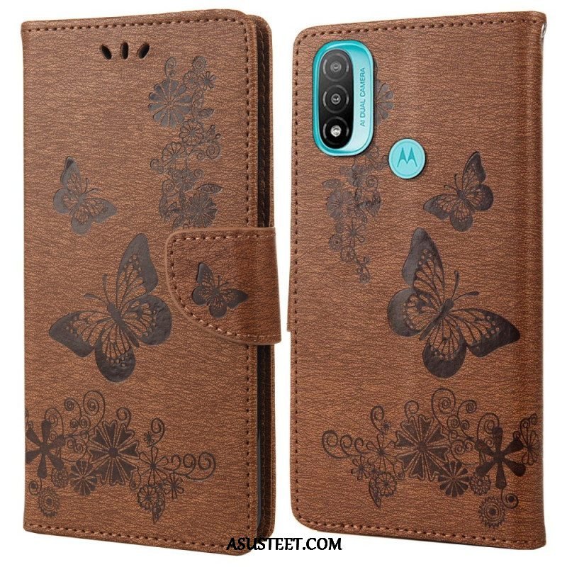 Flip Case Moto E40 / E30 / E20 Suojaketju Kuori Upeat Hihnaperhoset