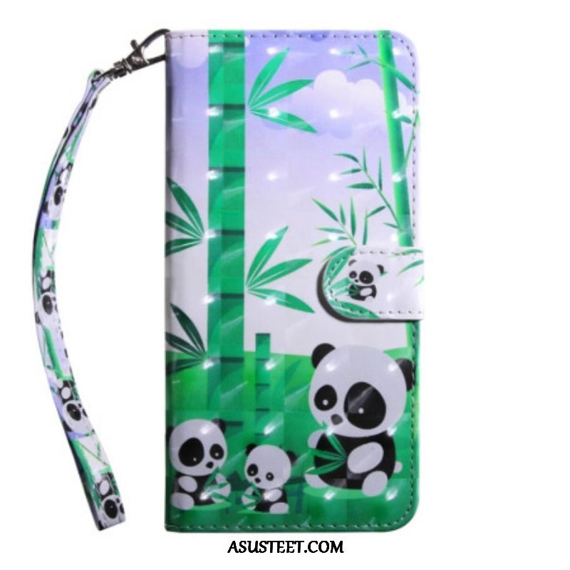 Flip Case Oppo A54 5G / A74 5G Panda Kaulanauhalla