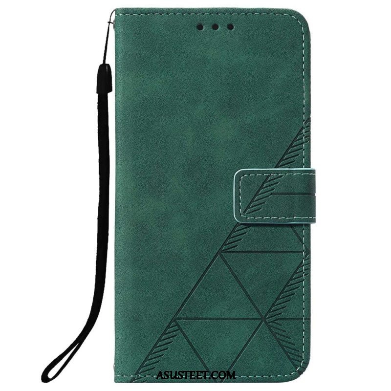 Flip Case Oppo A94 5G Keinonahkaa Hihnalla