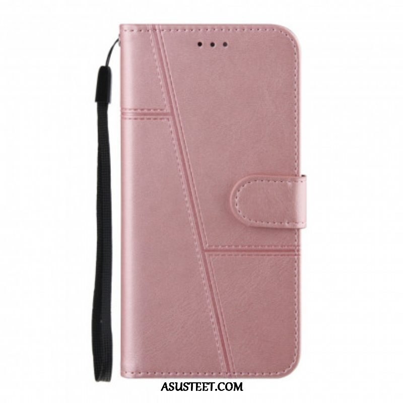 Flip Case Oppo A94 5G Suojaketju Kuori Strappy Geo Leather Effect