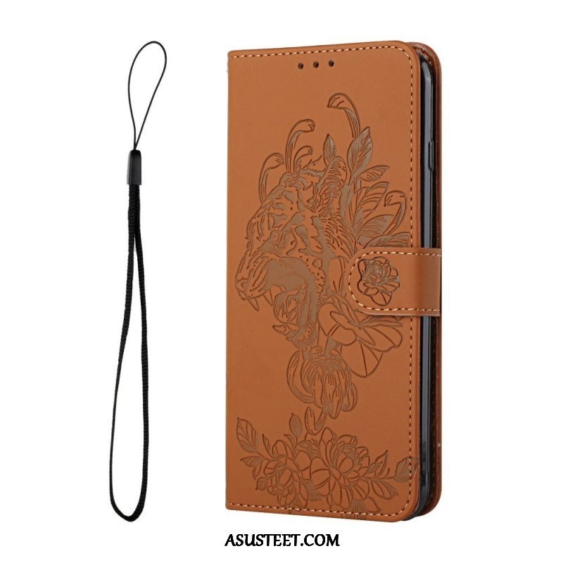 Flip Case Samsung Galaxy A13 5G / A04s Suojaketju Kuori Barokki Ranneke Tiger