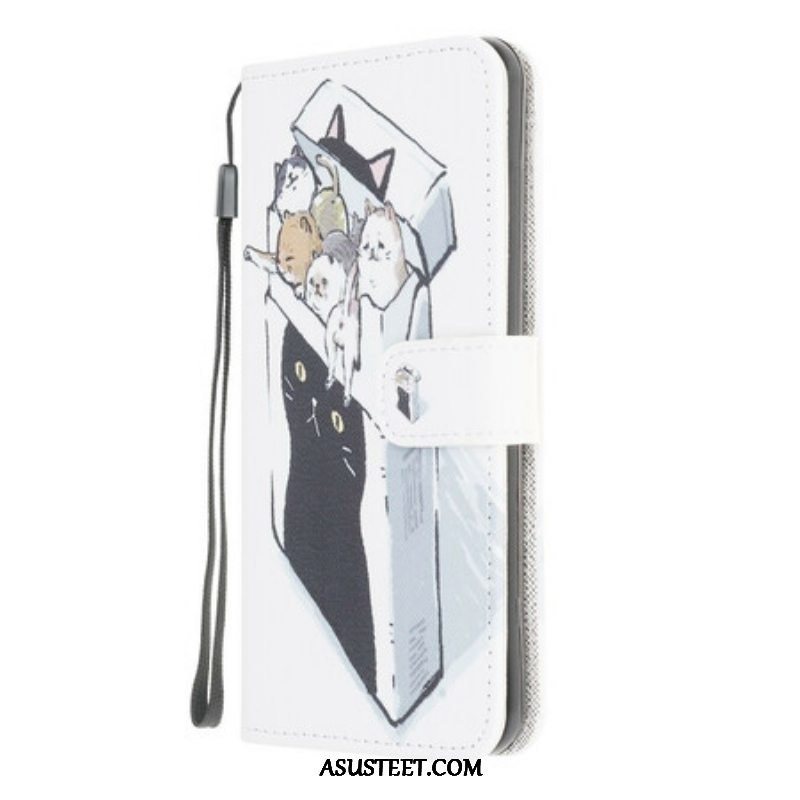 Flip Case Samsung Galaxy M12 / A12 Suojaketju Kuori Toimitus Thong Cats