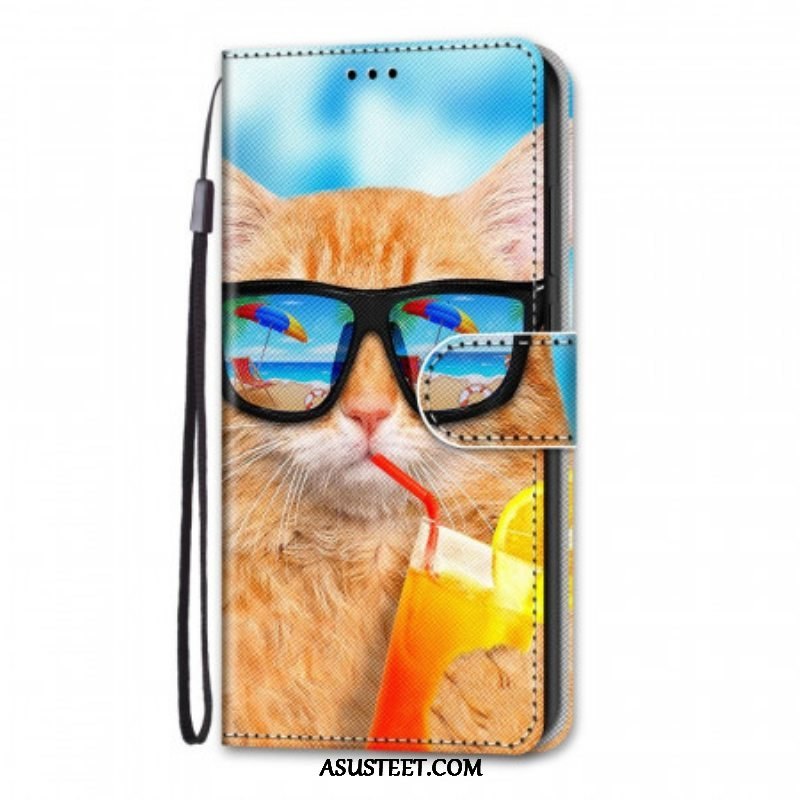 Flip Case Samsung Galaxy M53 5G Suojaketju Kuori Strappy Star Cat