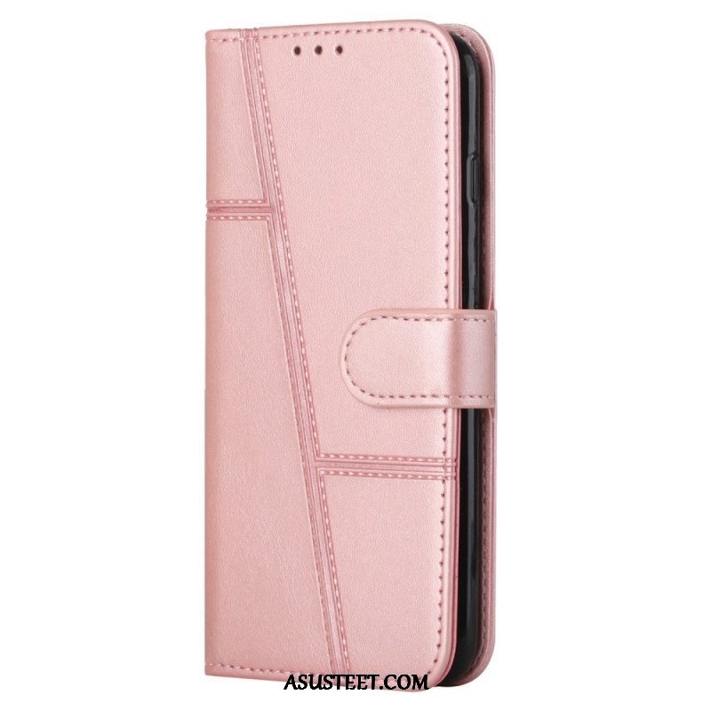 Flip Case Samsung Galaxy S22 5G Suojaketju Kuori Strappy Geo Leather Effect