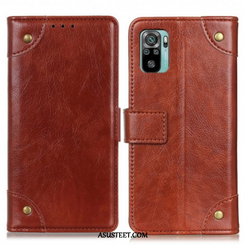 Flip Case Xiaomi Redmi Note 10 / 10S Tyylikkäät Nappan Nahkaiset Vintage-niitit