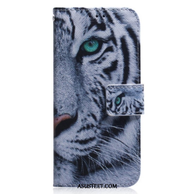 Flip Case Xiaomi Redmi Note 12 5G Suojaketju Kuori Strappy White Tiger