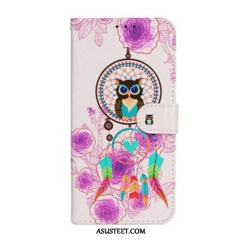 Flip Case iPhone 13 Mini Suojaketju Kuori Strappy Owl Mandala