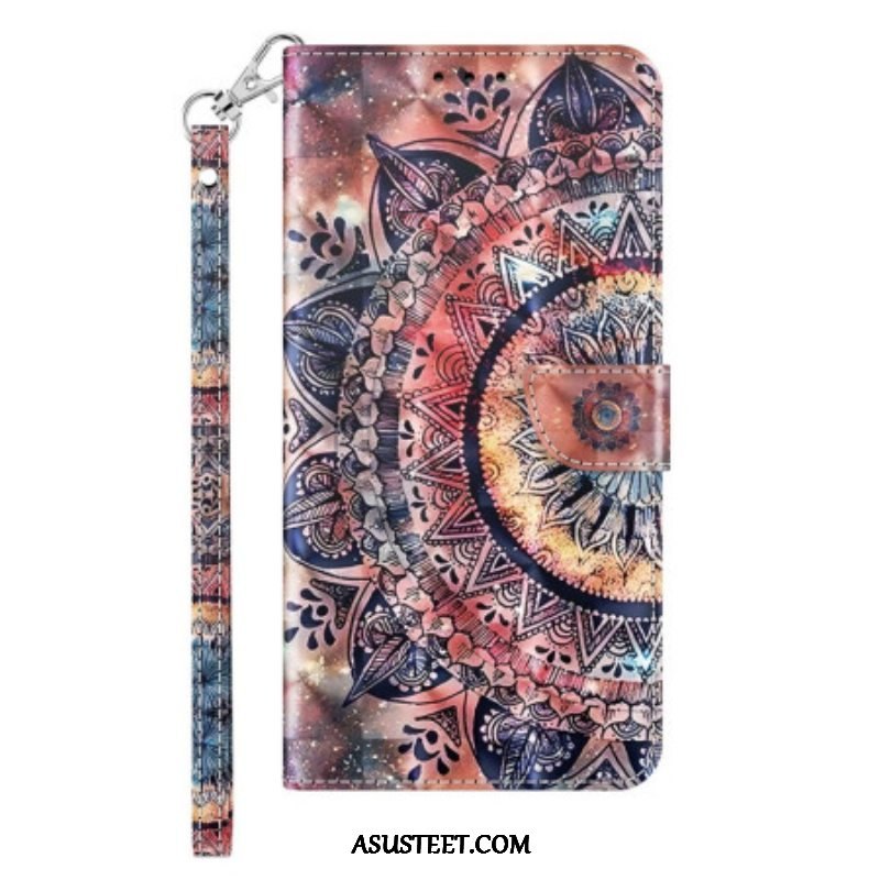 Flip Case iPhone 14 Pro Suojaketju Kuori Värikäs Strappy Mandala