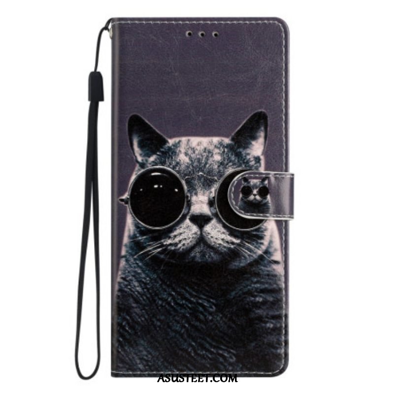 Kotelot Moto G73 5G Suojaketju Kuori Strappy Glasses Cat