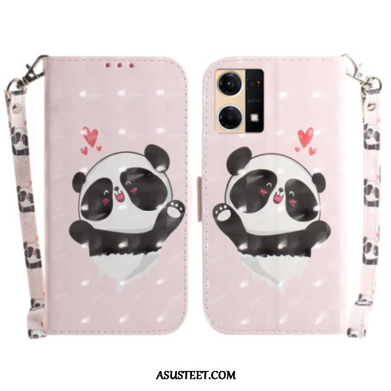 Kotelot Oppo Reno 7 Suojaketju Kuori Panda Love With Lanyard