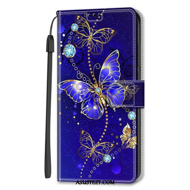 Kotelot Samsung Galaxy S22 Ultra 5G Suojaketju Kuori Strap Butterflies Fan